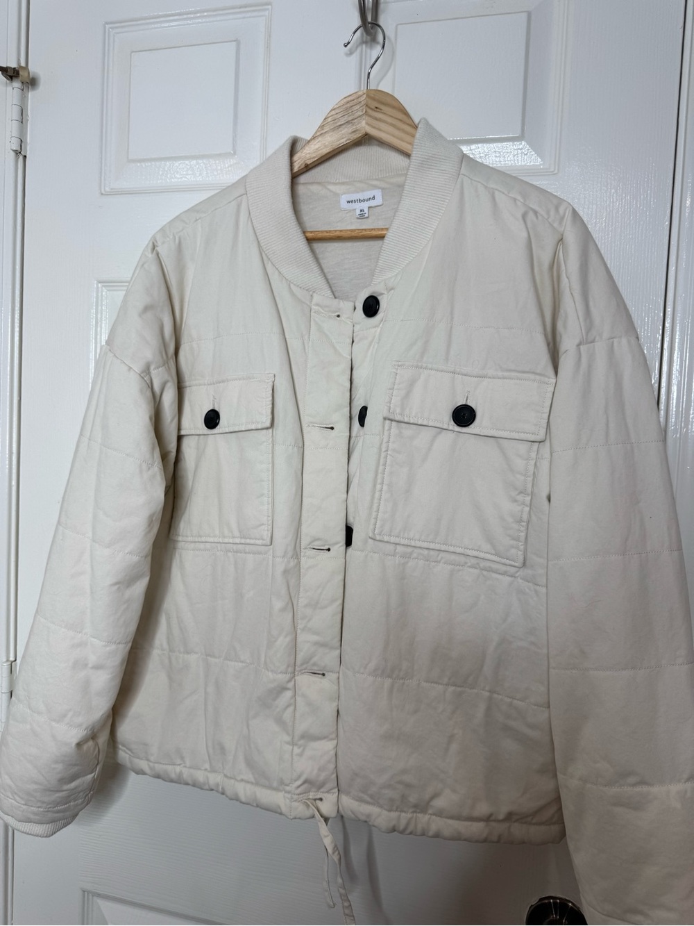 Westbound Cream Quilted Button-Front Puffer Jacket